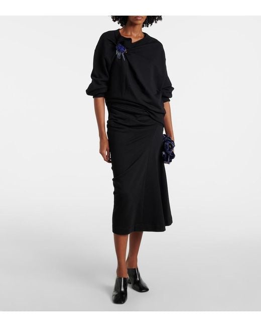 Dries Van Noten Blue Embellished Gathered Cotton Sweater