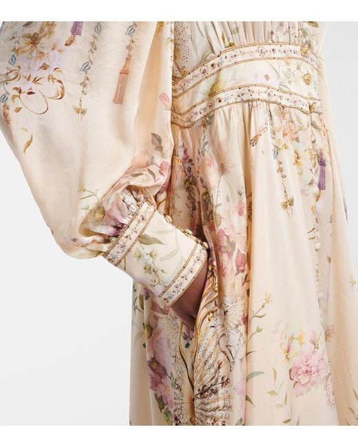 Camilla Natural Embellished Printed Silk Maxi Dress