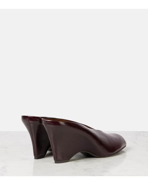 Khaite Brown Colt 75 Leather Wedge Mules