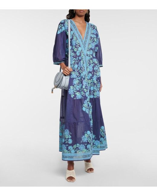 Juliet Dunn Blue Floral Cotton Maxi Dress