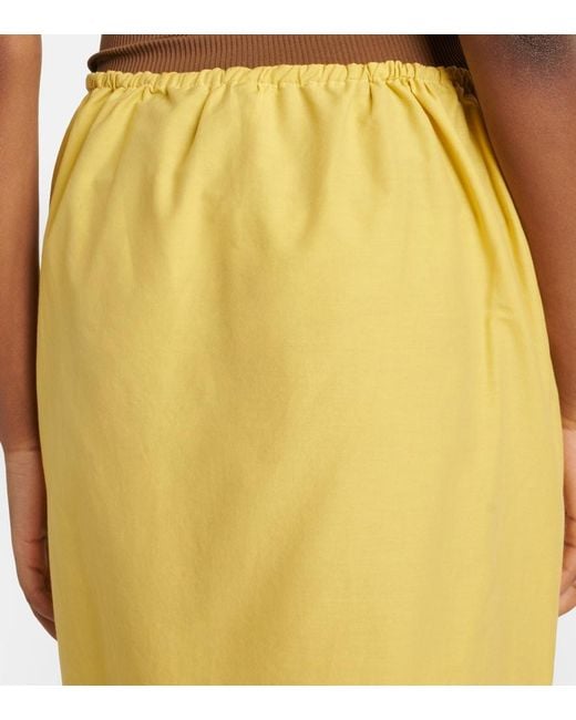 Saint Laurent Yellow Lace-Trimmed Cotton And Silk Midi Skirt