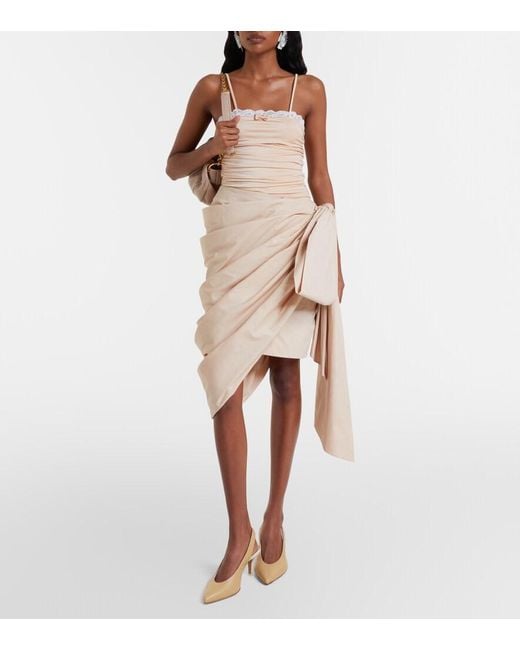 Chloé Natural Bow-Detail Cotton Poplin Midi Skirt