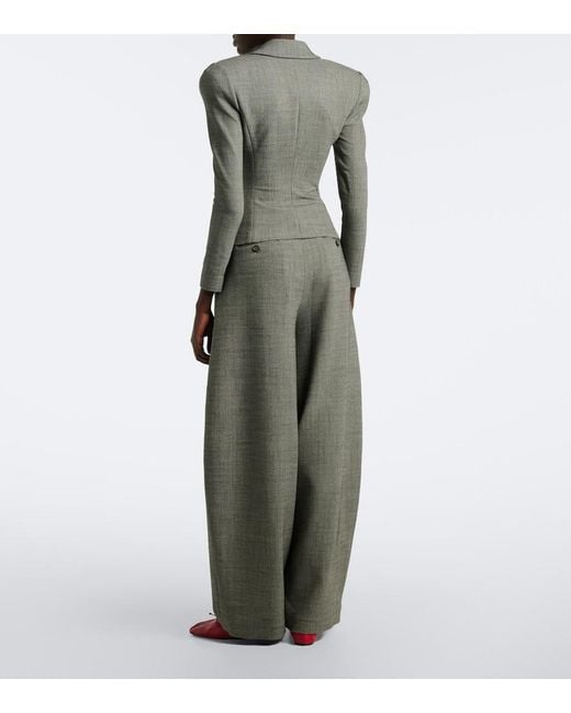 Magda Butrym Gray Herringbone Wool-Blend Barrel-Leg Pants