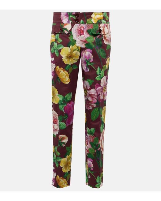 Dolce & Gabbana Green Floral Low-Rise Cotton-Blend Pants