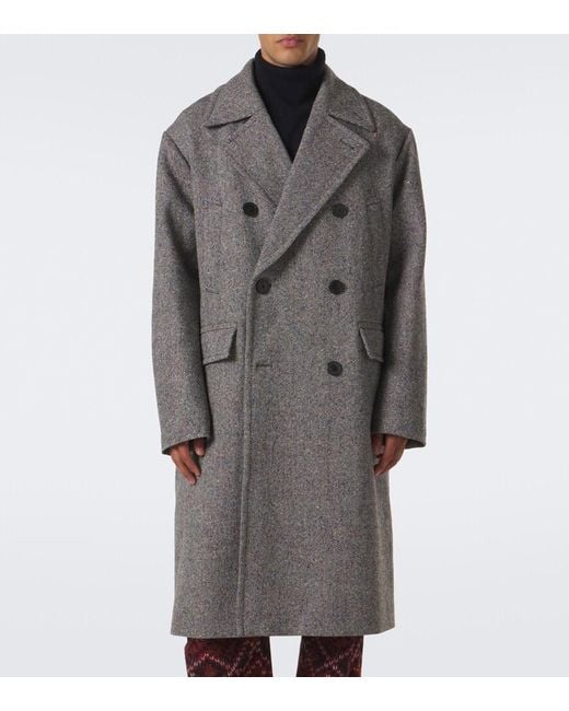 Dries Van Noten Gray Double-Breasted Wool Coat for men