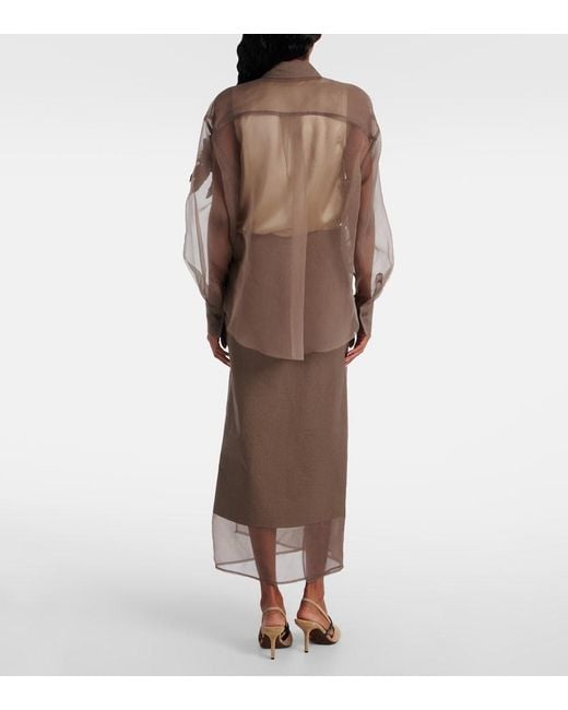 Brunello Cucinelli Brown Herbarium-Applique Silk Shirt