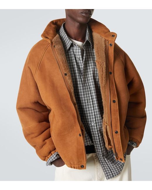 A.PRESSE Brown Shearling-Lined Suede Jacket for men
