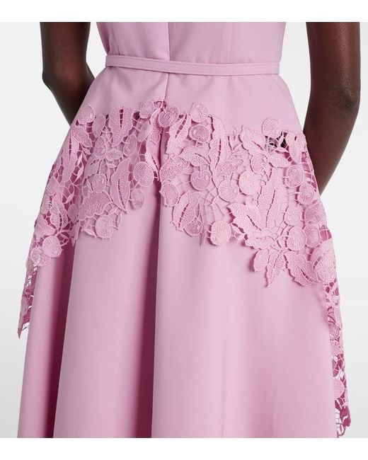 Oscar de la Renta Pink Wool-Blend And Lace Cocktail Dress