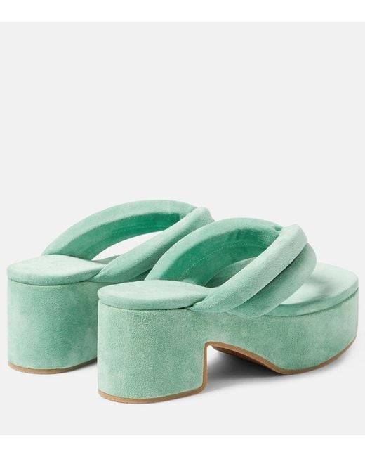 Dries Van Noten Green Suede Platform Thong Sandals