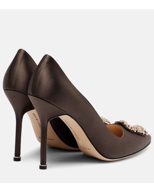 Manolo Blahnik Brown Hangisi 90 Embellished Satin Pumps