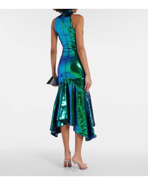 Alexandre Vauthier Blue Sequined Fishtail Midi Dress