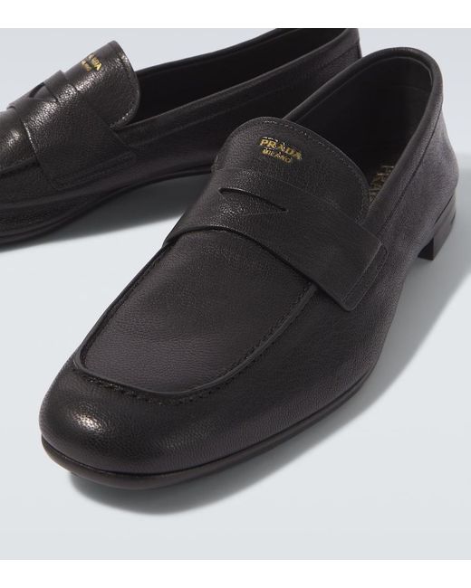 Prada Black Leather Penny Loafers for men