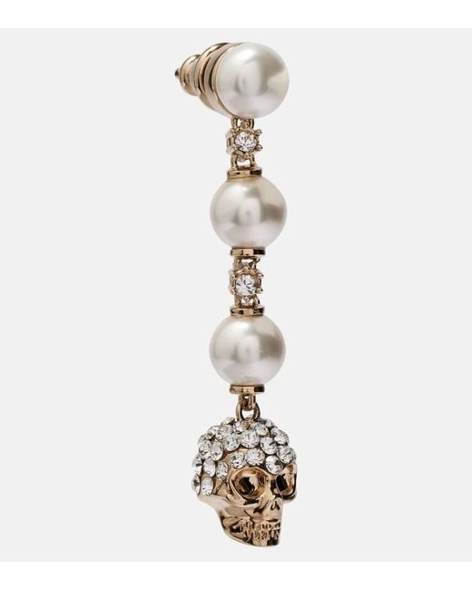 Alexander McQueen White Crystal-Embellished Drop Earrings