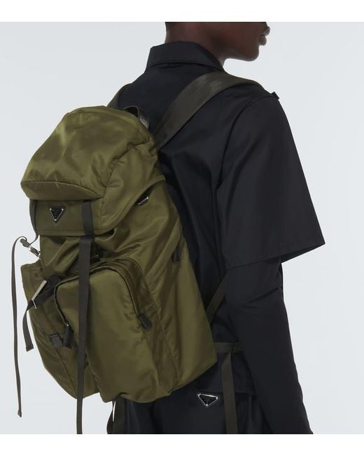 Prada Rucksack Aus Re-Nylon Mit Leder in Green für Herren