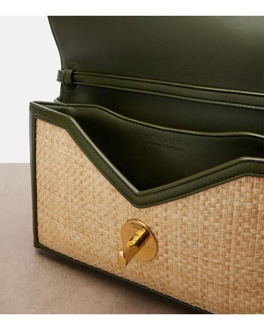 Bottega Veneta Metallic Knot Lock Medium Raffia Top-Handle Bag
