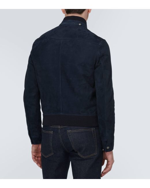 Tom Ford Blue Suede Bomber Jacket for men