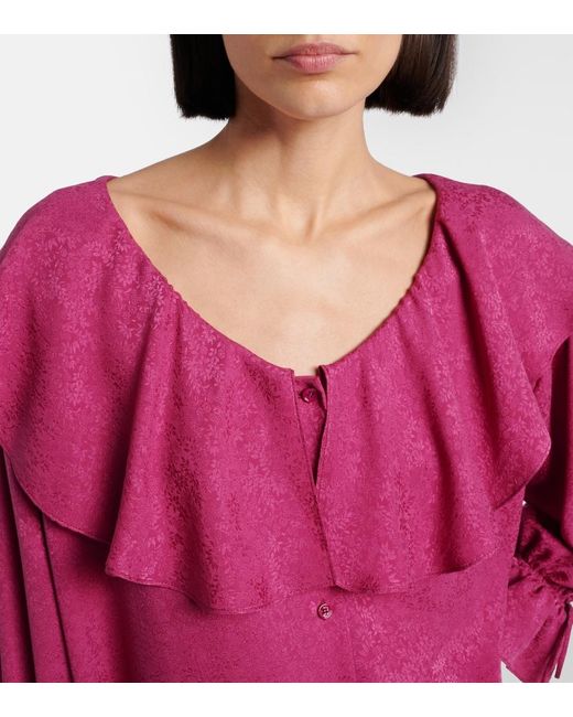 Chloé Pink Ruffled Silk Jacquard Blouse