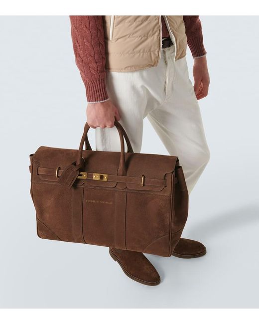 Brunello Cucinelli Brown Leather Duffel Bag for men