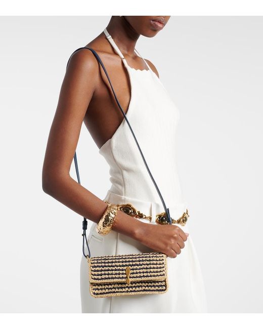 Christian Louboutin Black Bettina Mini Leather-Trimmed Crochet Clutch
