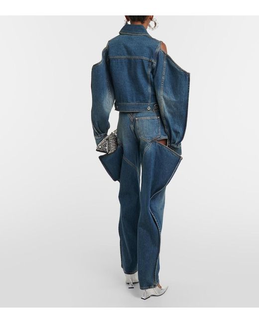 Area Blue Embellished Cutout Denim Jacket