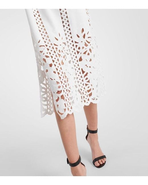 Oscar de la Renta White Floral Trellis Guipure Lace-Trimmed Tunic