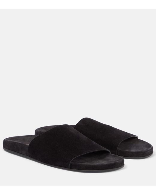 The Row Black Hugh Suede Slides