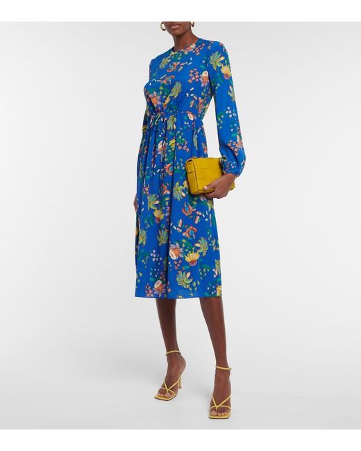 Diane von Furstenberg Blue Sydney Floral-print Crepe De Chine Midi Dress