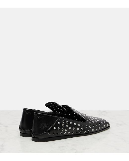 Jimmy Choo Gray Eliot Embellished Leather Slip-On Shoes