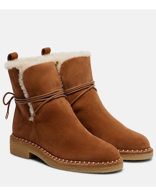 Aquazzura Brown Megeve Shearling-Trimmed Suede Ankle Boots