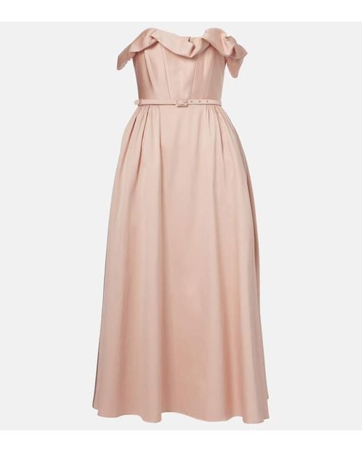 Roland Mouret Pink Strapless Ruffled Midi Dress