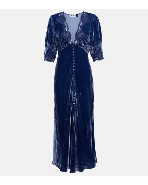Rixo Blue Simone Velvet Midi Dress