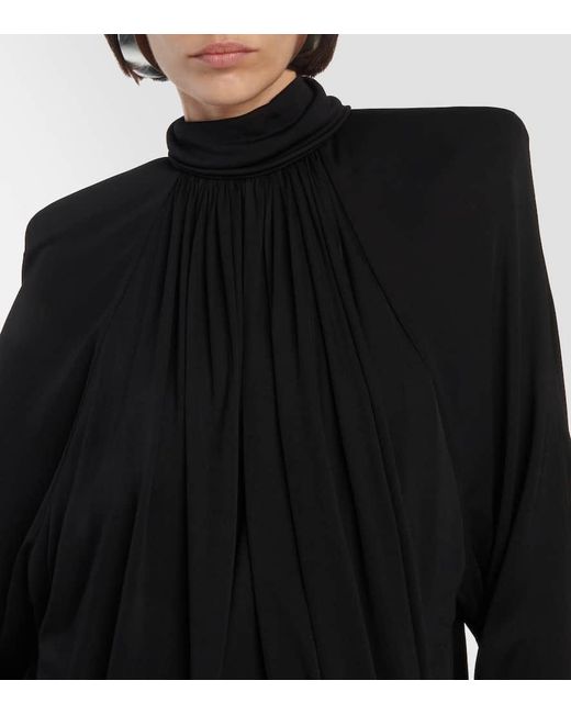 Vestido corto de jersey fruncido Saint Laurent de color Black