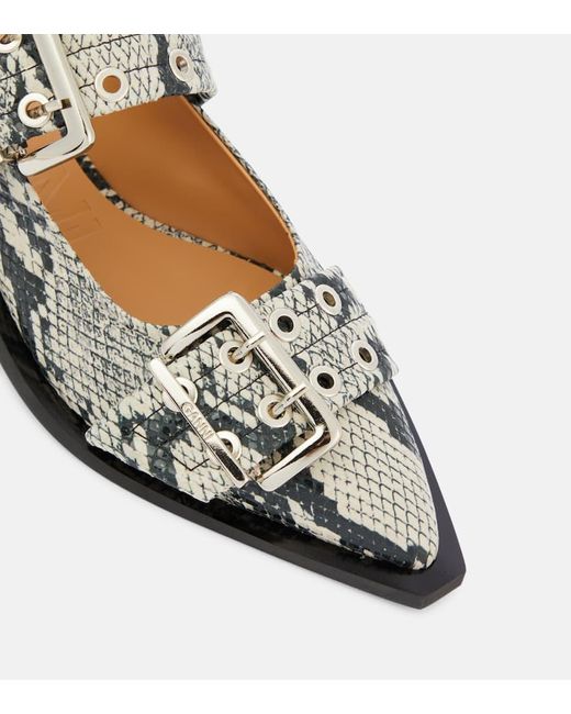 Ganni Multicolor Printed Faux-leather Ballet Flats