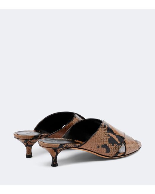 Le Monde Beryl Brown Luca Snake-Effect Leather Mules