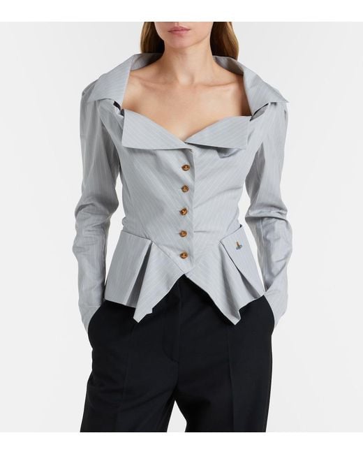 Vivienne Westwood Gray Monday Pinstripe Peplum Cotton Shirt