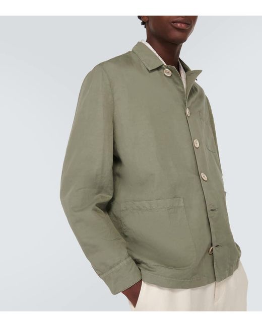 Giacca camicia in cotone e lino di Brunello Cucinelli in Green da Uomo