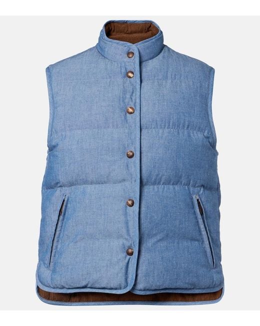 Loro Piana Blue Kris Cotton Chambray Puffer Jacket