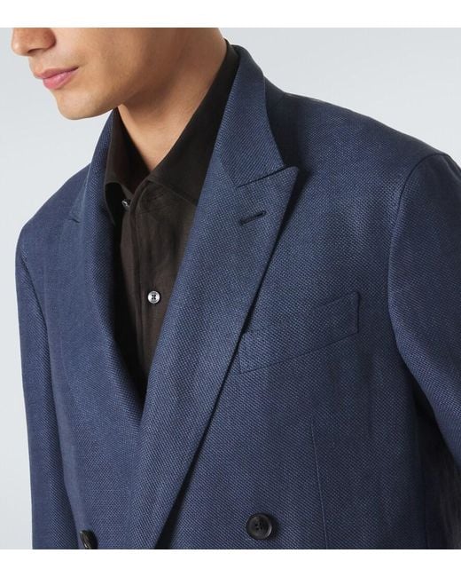 Zegna Blue Linen, Wool And Silk Blazer for men