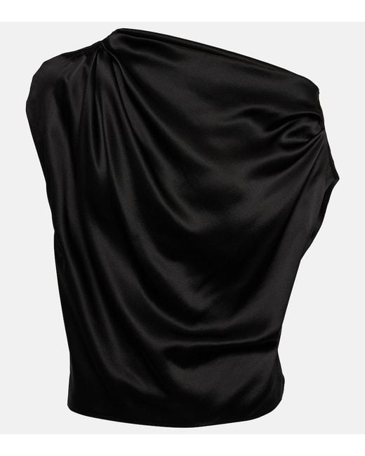 The Sei Black Draped One-Shoulder Silk Top