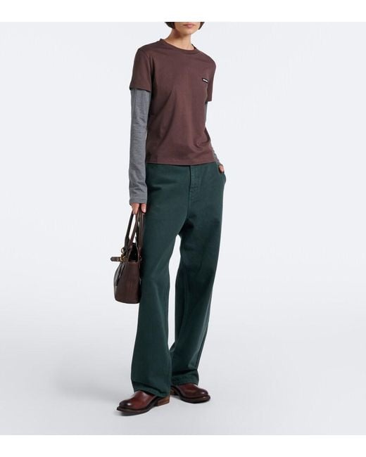 Miu Miu Brown Layered Cotton Jersey T-Shirt