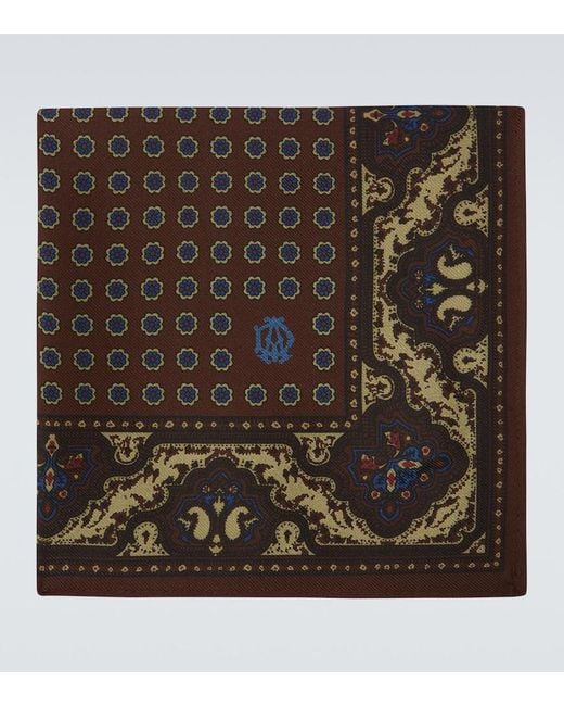 Dunhill Black Printed Silk Pocket Square for men