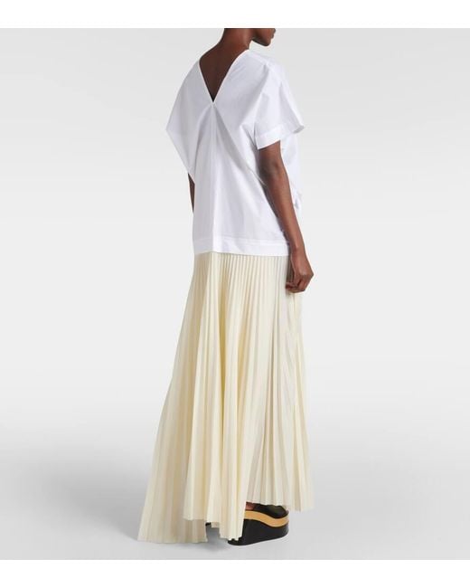 Plan C White Pleated Cotton-blend Maxi Dress
