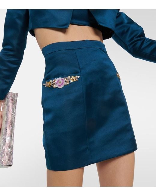 Miss Sohee Blue Silk Miniskirt With Swarovski® Crystals