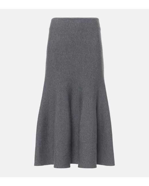 Khaite Gray Odil Knitted Wool-Blend Midi Skirt