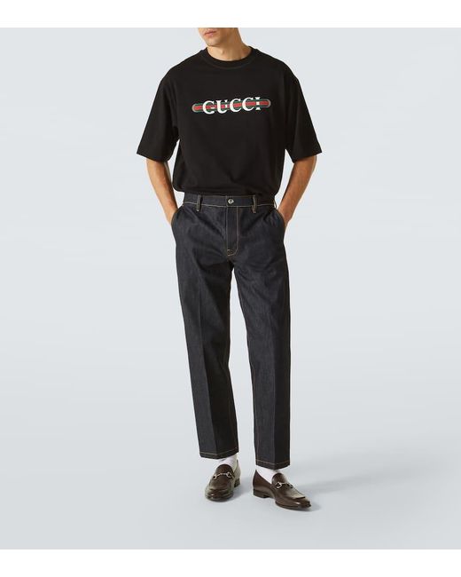 Camiseta De Punto De Algodón Estampado, Talla Gucci de hombre de color Black