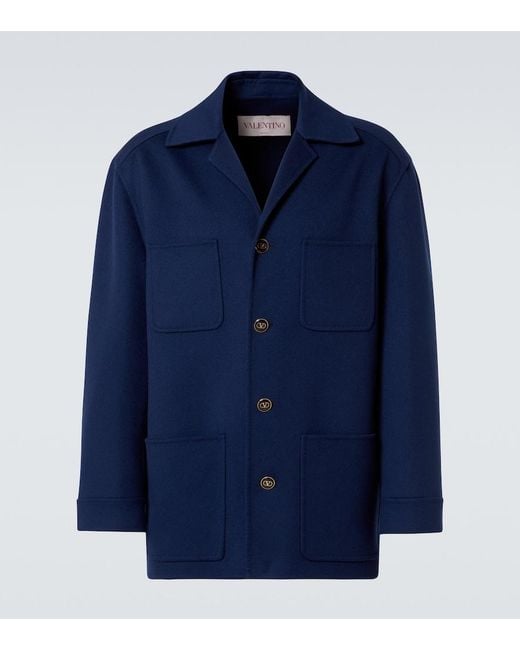 Valentino Blue Wool And Cashmere Overshirt for men