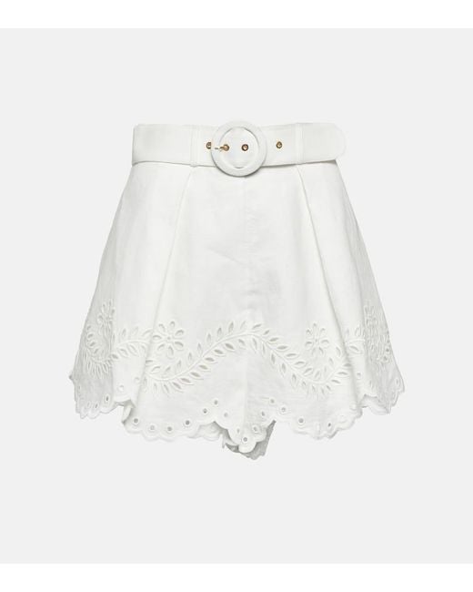 Shorts Junie de lino con bordado ingles Zimmermann de color White