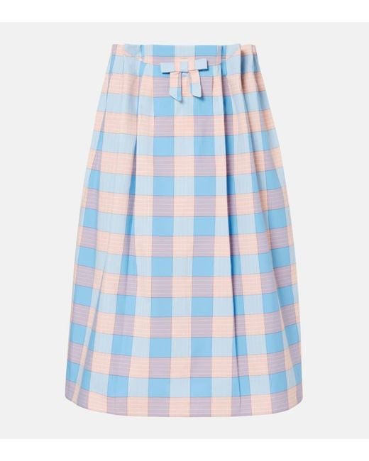 Prada Blue Checked Cotton Poplin Midi Skirt
