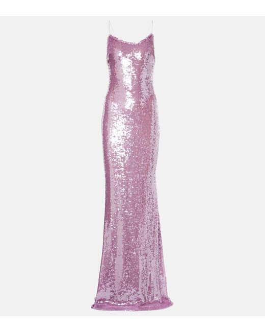 The New Arrivals Ilkyaz Ozel Purple Gwyneth Sequined Open-Back Gown