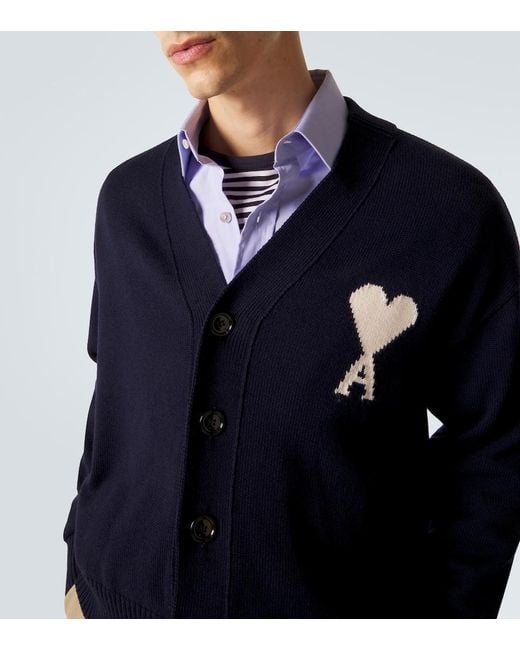 AMI Blue Ami De Cour Wool And Cotton Cardigan for men